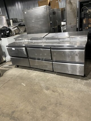 Silver King Refrigerated 6 Drawer Pizza Prep Station! Model SKPZ92D1 Serial SBCM145050B! 115V 1Phase! On Casters!