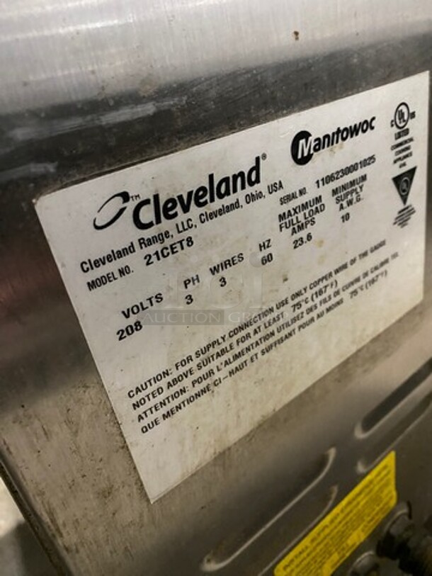 SWEET! Cleveland Electric Powered Countertop Steamer! All Stainless Steel! On Legs! Model: 21CET8 SN: 1106230001025 208V 60HZ 3 Phase - Image 8 of 8