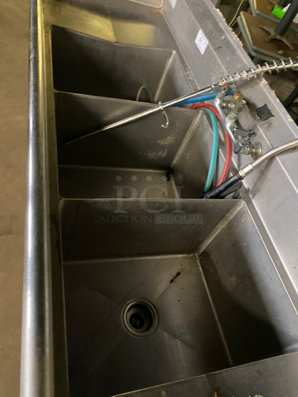 Duke Commercial 3 Bay Sink! With Dual Drainboard, Handles And Spray Nozzle Attachment! All Stainless Steel! On Legs! - Image 6 of 7