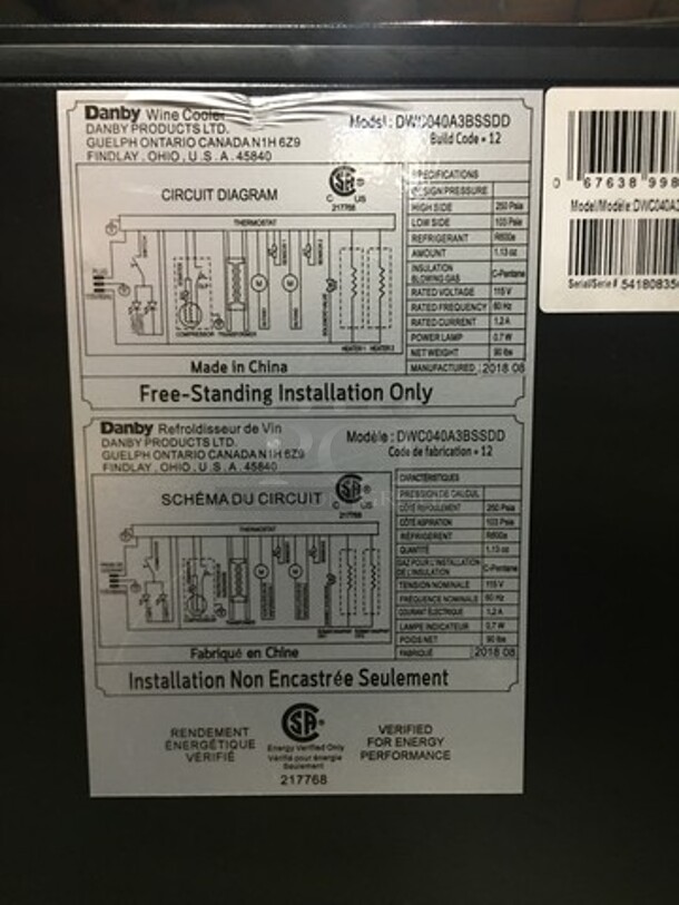 NEW! OUT OF THE BOX! SCRATCH-N-DENT! Danby Single Door Wine Bottle Cooler/Chiller! With View Through Door! With Racks! 38 Wine Bottle Capacity! Model: DWC040A3BSSD 115V - Image 5 of 10