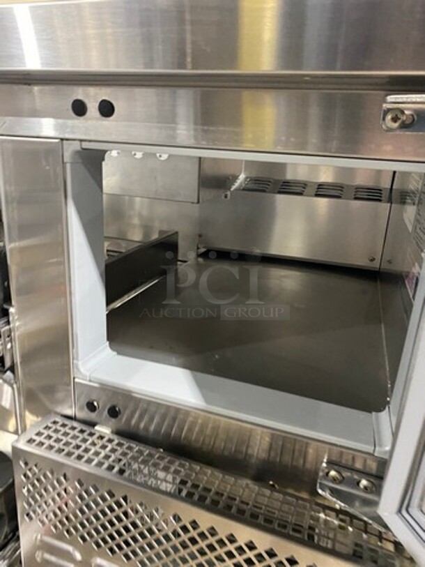 NICE! Continental Commercial Refrigerated Sandwich Prep Table! With Commercial Cutting Board! With 2 Door And 2 Drawer Underneath Storage Space! Poly Coated Racks! All Stainless Steel! On Casters! Model: RA60N12 SN: 16169412 115V 60HZ 1 Phase - Image 7 of 12