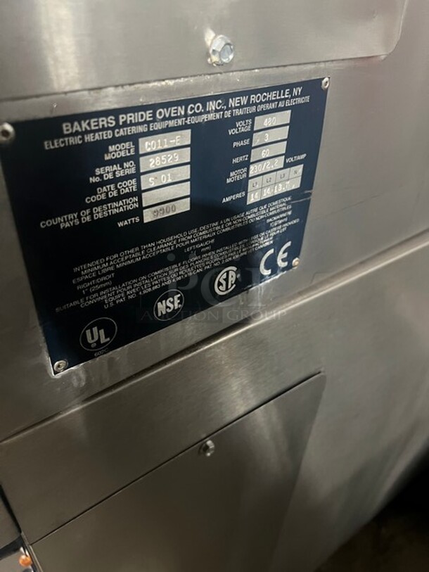 Baker's Pride Cyclone Series Stainless Steel Commercial Electric Powered Full Size Convection Oven w/ View Through Doors, Thermostatic Controls and Metal Oven RackS! MODEL C011-E SN: 28529 408V 3PH 2x Your Bid Makes One Unit! - Image 7 of 12