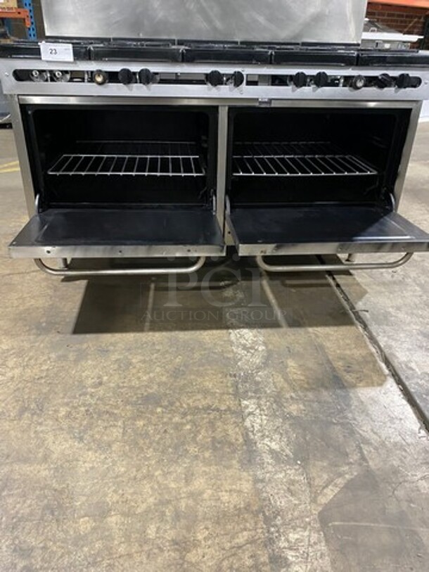 GREAT! Southbend Commercial Natural Gas Powered 10 Burner Stove! With Raised Back Splash And Salamander Shelf! With 2 Full Size Oven Underneath! All Stainless Steel! On Legs! Model: 320D SN: 20N04G53572 - Image 7 of 11