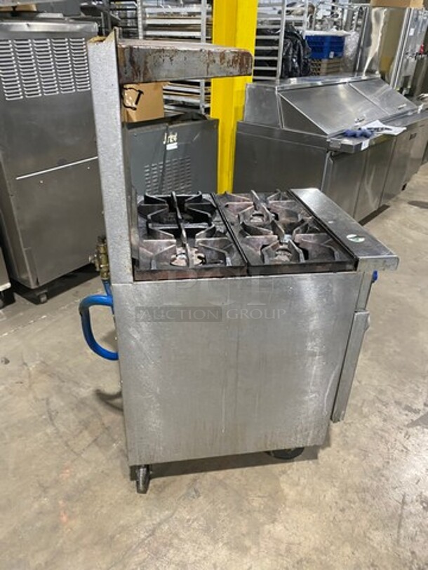 Imperial Commercial Natural Gas Powered 4 Burner Stove! With Raised Back Splash And Salamander Shelf! With Oven Underneath! All Stainless Steel! On Casters! Model: IR4 SN: 03273711 - Image 4 of 10