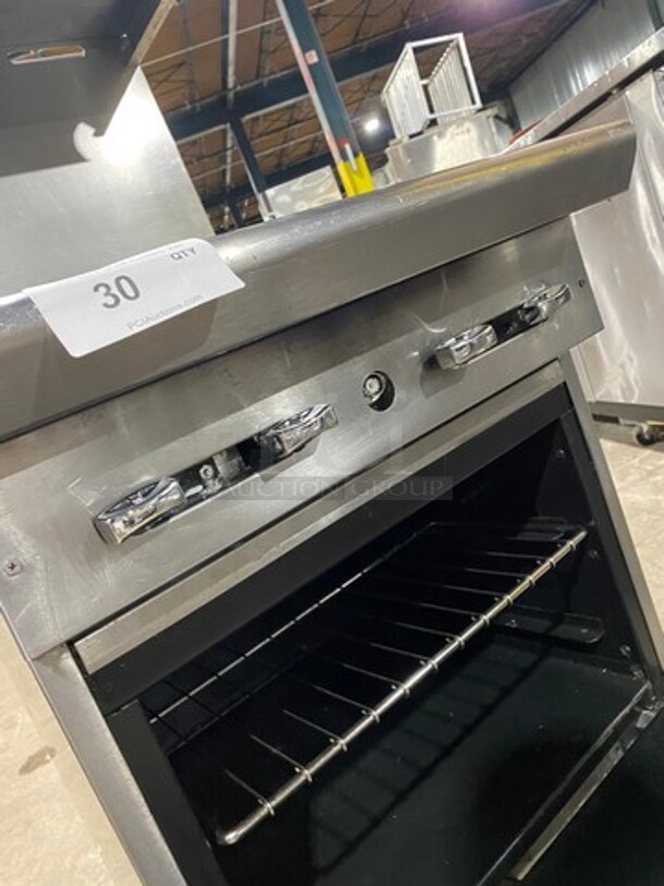 American Range Commercial Natural Gas Powered 4 Burner Stove! With Raised Back Splash And Salamander Shelf! With Oven Underneath! All Stainless Steel! On Legs! - Image 8 of 9