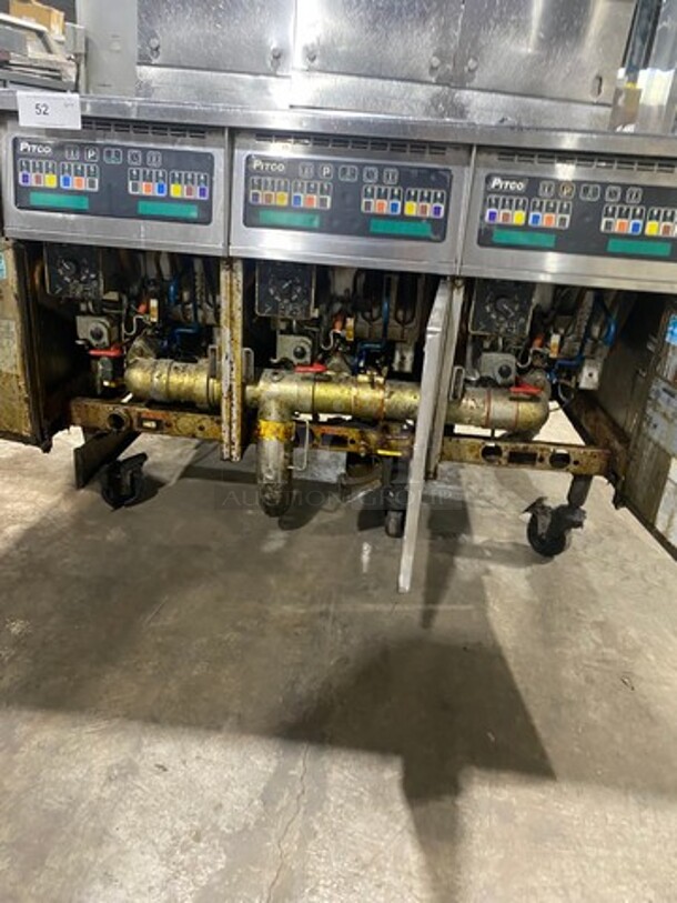 PITCO Soltice Series Frialator Stainless Steel Commercial Natural Gas Powered 3 Bay Deep Fat Fryer! Model SSH60 Serial G12FC026375! On Commercial Casters! - Image 7 of 10
