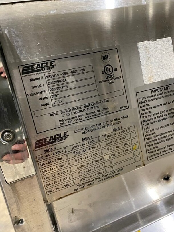 Eagle Commercial Electric Powered 5 Well Steam Table! With Storage Space Underneath! All Stainless Steel! On Casters! MODEL YSPHT5 SN:2008990224 208V 1PH - Image 9 of 10