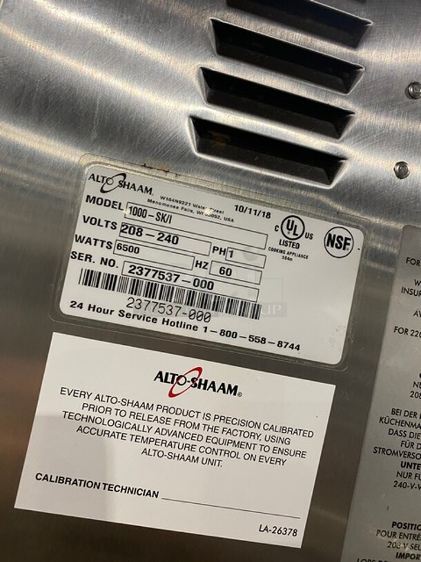 FAB! 2018 Alto Shaam 3 In 1 Cooking Center- Smoker/Cook-N-Hold/Food Warmer Holding Cabinet!  Halo Heat Series! MODEL 1000-SK/I SN:2377537-000 208/240V 1PH! On Commercial Casters!   - Image 8 of 9