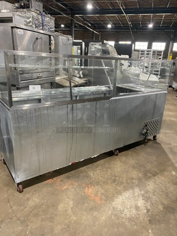 LATE MODEL! 2018 Leader Commercial Refrigerated Food Serving Station Counter/ Cold Pan! With Sneeze Guard! Stainless Steel Body! On Casters! Model: LM96SB SN: AB03M3002 115V 60HZ 1 Phase - Image 1 of 8