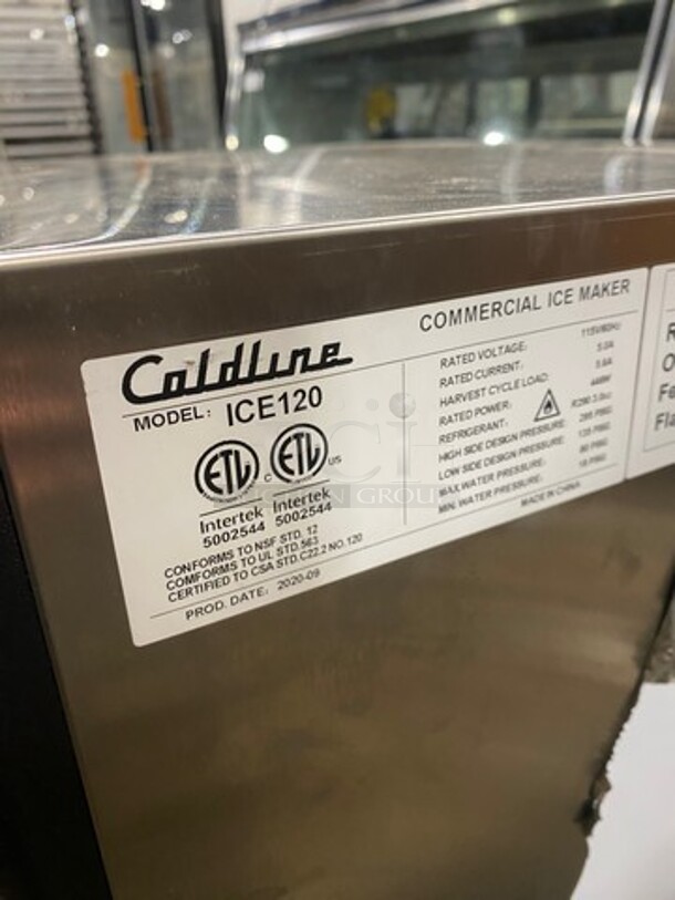 LATE MODEL! 2020 Coldline Commercial Undercounter Ice Maker Machine! All Stainless Steel! On Legs! WORKING WHEN REMOVED! Model: ICE120 115V - Image 5 of 10