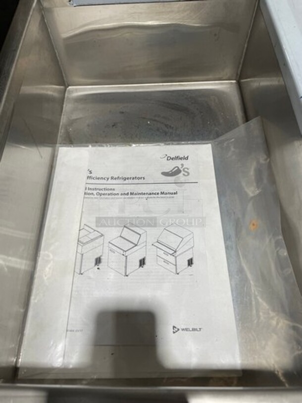 NICE! NEW! Delfield Commercial Refrigerated Sandwich Prep Table! With Commercial Cutting Board! With Single Door Storage Space Underneath! All Stainless Steel! On Casters! Model: 18MC32PBI SN: 1703150001346 115V 60HZ 1 Phase - Image 6 of 12