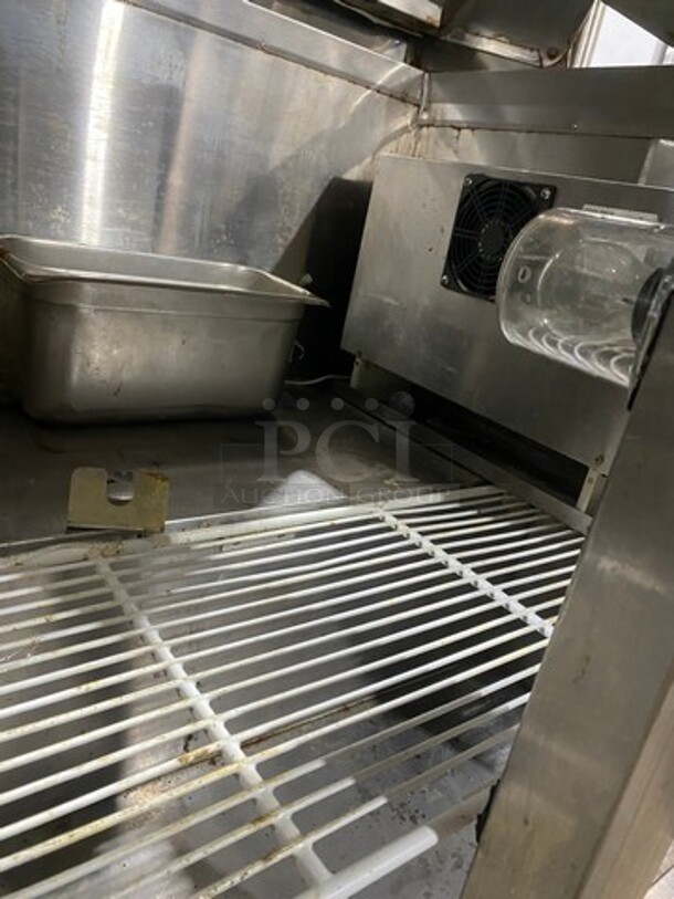 Cool Tech Commercial Refrigerated Sandwich Prep Table! With 2 Door Storage Space Underneath! With Double Over Head Shelf Storage! All Stainless Steel! On Casters! WORKING WHEN REMOVED! - Image 7 of 9