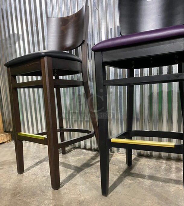NICE! BRAND NEW!  Square Back Solid Wood Restaurant Bar Stool With vinyl Seats! 2x Your Bid! - Image 9 of 10