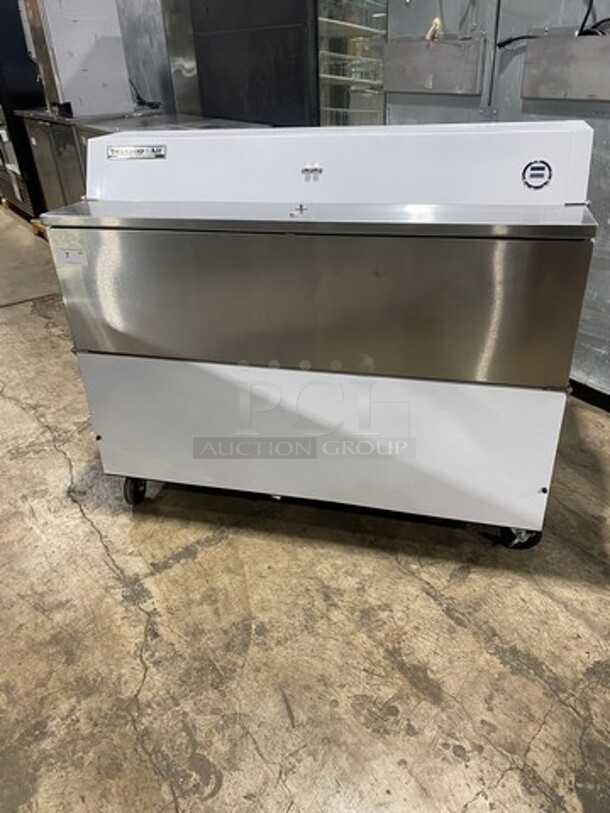 GREAT! NEW! SCRATCH-N-DENT! Beverage Air Commercial Refrigerated Milk Cooler! With Dual Side Access Doors! Stainless Steel Body! On Casters! Model: STF58 SN: 7203648 115V 60HZ 1 Phase