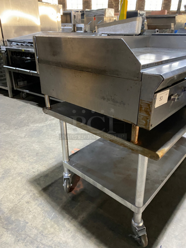 Commercial Countertop Natural Gas Powered Flat Top Griddle! With Back & Side Splashes! On Equipment Stand! With Underneath Storage Space! All Stainless Steel! On Casters! - Image 2 of 9