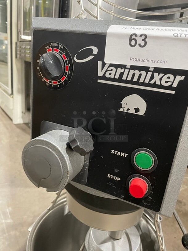 GREAT! Varimixer Commercial 20Quart  Countertop Food Mixer! With Bowl Guard! With Whisk Attachment! With Stainless Steel Mixing Bowl! 115V 1 Phase! Model: W20 SN:8015050001! Working When Removed!  - Image 6 of 9