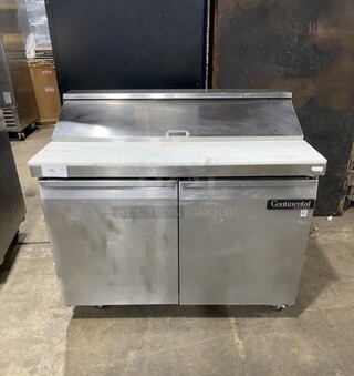 Continental Commercial Refrigerated Sandwich Prep Table! With 2 Door Storage Space Underneath! All Stainless Steel! On Casters! With Commercial Cutting Board! MODEL SW4812 SN: 14866581 115V 1PH