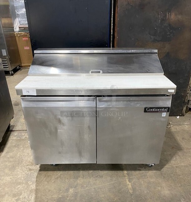 Continental Commercial Refrigerated Sandwich Prep Table! With 2 Door Storage Space Underneath! All Stainless Steel! On Casters! With Commercial Cutting Board! MODEL SW4812 SN: 14866581 115V 1PH - Item #1112173