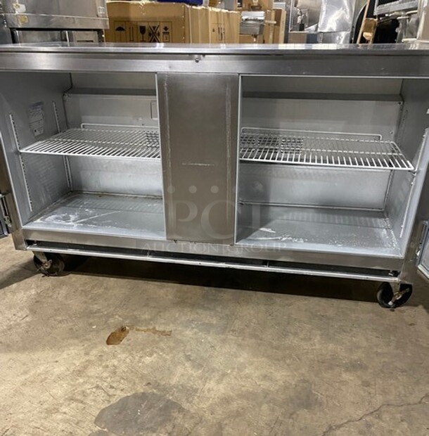 Beverage Air Stainless Steel 2 Door Low Boy Work Top Cooler! On Casters!  MODEL R134A 115V 1PH  - Image 5 of 8