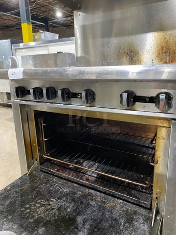 LATE MODEL! 2019 Asber Commercial Natural Gas Powered 6 Burner Stove! With Raised Back Splash And Salamander Shelf! With Oven Underneath! Metal Oven Rack! All Stainless Steel! On Casters! WORKING WHEN REMOVED! - Image 8 of 11