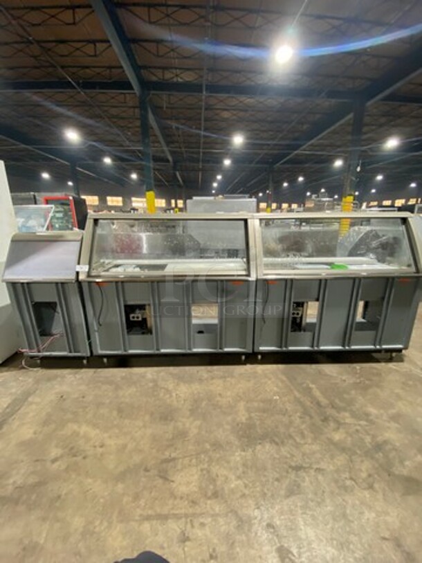 Duke Stainless Steel Commercial Subway Prep Line w/ Lowering Sneeze Guards! (1) Hot Well, (2) Refrigerated Prep Tables!