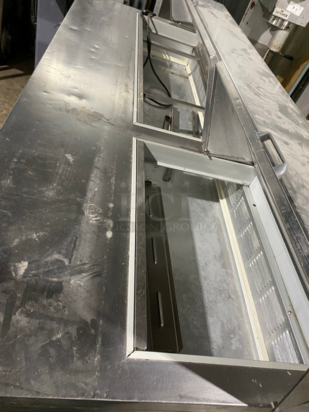 Beverage Air Commercial Refrigerated Sandwich Prep Table! With 3 Door Storage Space Underneath! All Stainless Steel! On Casters! Model: SP7218 SN: 7602388! Powers On But Does Not Get Down To Temp! 115V 60HZ 1 Phase!  - Image 8 of 9