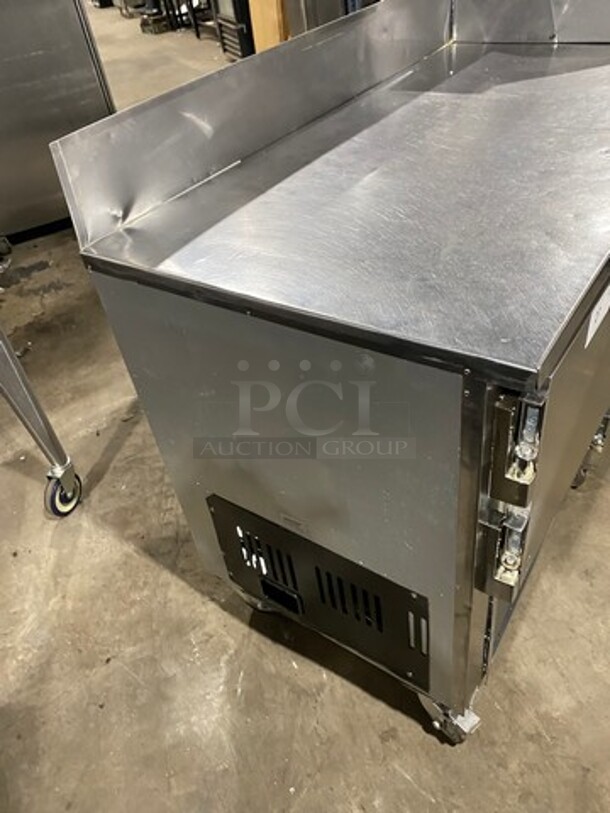 Leader Commercial Refrigerated Sandwich Prep Table! With Back Splash! With 3 Door Storage Space Underneath! Poly Coated Racks! All Stainless Steel! On Casters! Model: LM72S/C SN: PR010562 115V 60HZ 1 Phase - Image 2 of 10