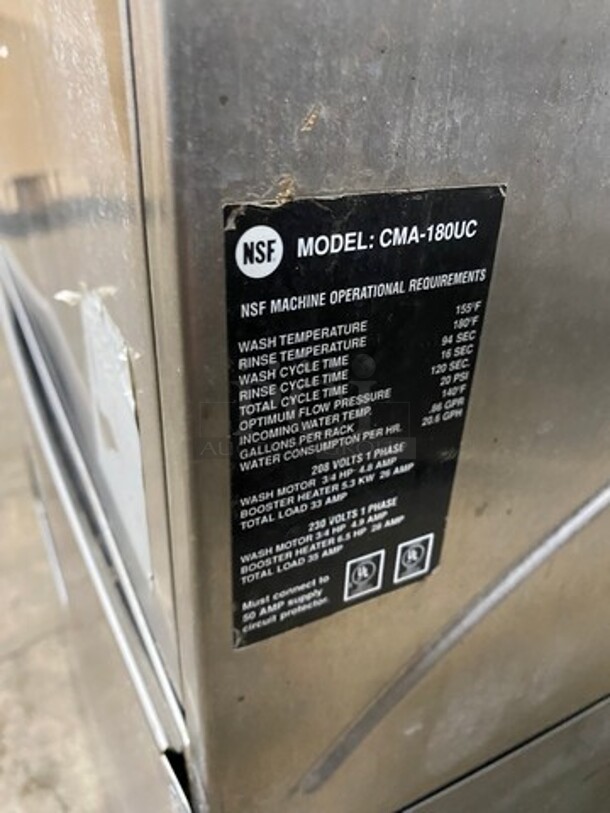 CMA Commercial Undercounter Dishwasher! All Stainless Steel! Model: CMA180UC 208V 60HZ 1 Phase - Image 8 of 8