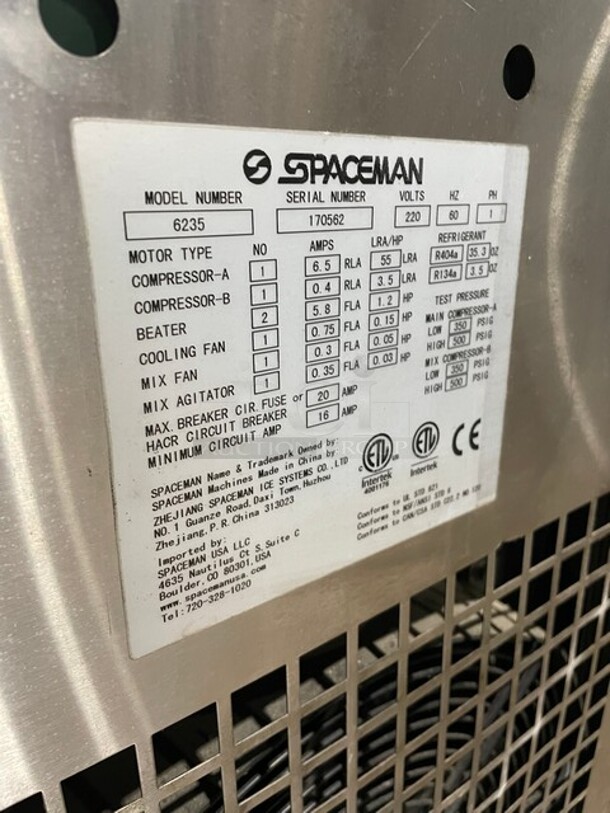 2017 Late Model! SpaceMan 3 Handle Counter Top Gravity Fed Ice Cream Machine! All Stainless Steel! Model 62535 Serial 170562! 220V 1 Phase! Working When Removed! - Image 8 of 9