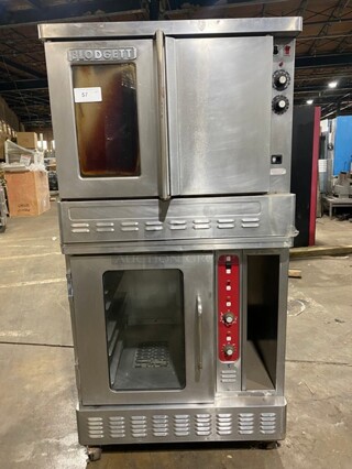 Blodgett Stainless Steel Commercial Natural Gas-Powered Full-Size Convection Oven Over Half Size Convection Oven w/ Solid Door, View Through Door! On Casters! 2X Your Bid Makes One Unit!