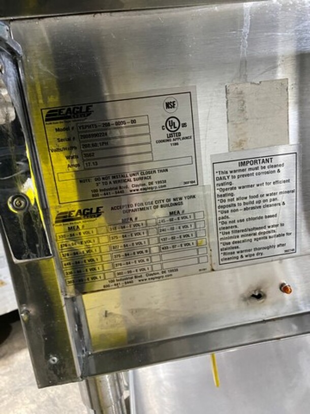 Eagle Commercial Electric Powered 5 Well Steam Table! With Storage Space Underneath! All Stainless Steel! On Casters! Model: YSPHT5 SN: 2008990224 208V 60HZ 1 Phase - Image 8 of 9