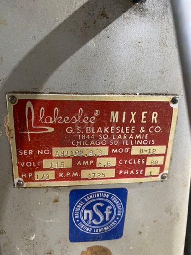 Blakeslee Commercial 12QT Planetary Mixer! Model: B12 SN: A9019296 115V 60HZ 1 Phase - Image 6 of 8