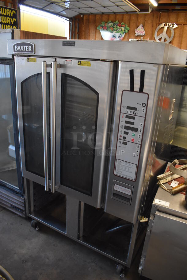 Baxter OV310E Stainless Steel Commercial Floor Style Electric Powered Mini Rotating Rack Oven w/ Lower Pan Rack on Commercial Casters. 208 Volts, 3 Phase. 48x38x78 - Image 1 of 9