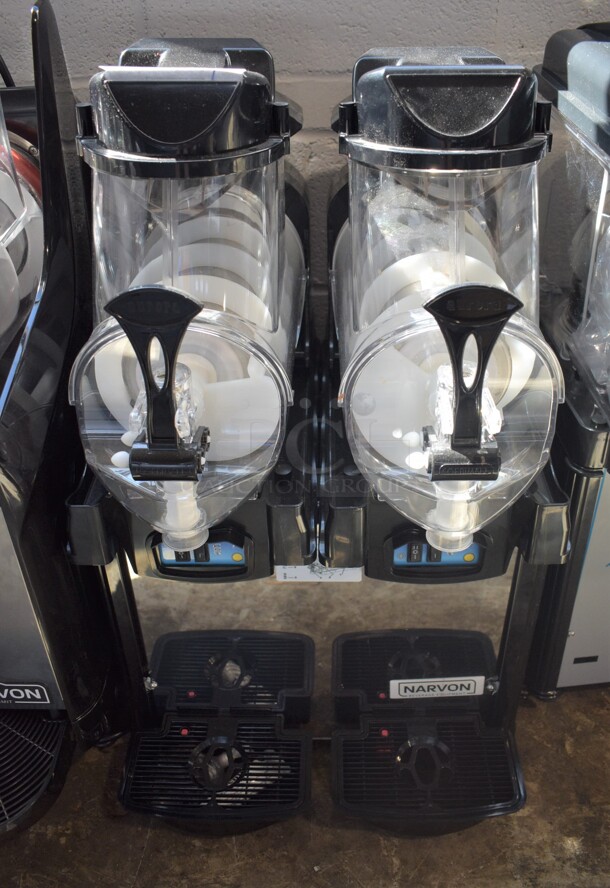 BRAND NEW! Narvon Stainless Steel Commercial Countertop 2 Hopper Slushie Machine w/ Drip Trays. 16x19x29. Tested and Powers On But Does Not Get Cold