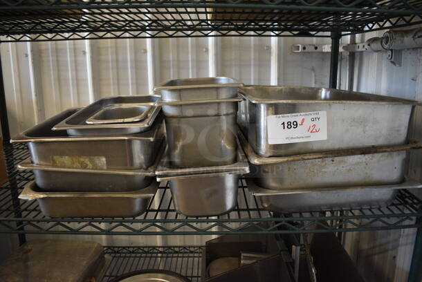 ALL ONE MONEY! Lot of 12 Various Stainless Steel Drop In Bins. Includes 1/1x6, 1/1x2.5, 1/3x6