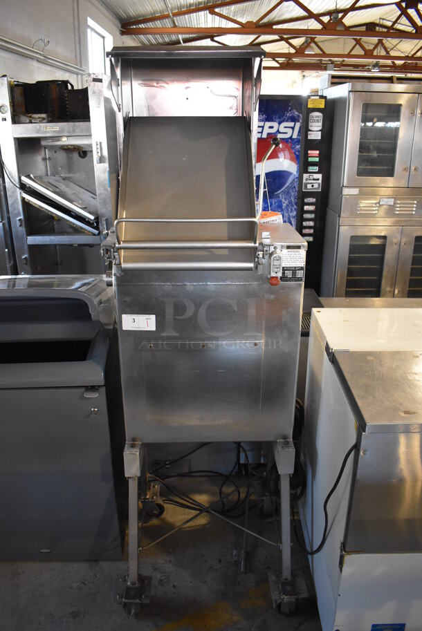 Butcher Boy CMF-S Stainless Steel Commercial Floor Style Compact Frozen Meat Flaker on Commercial Casters. 230 Volts, 3 Phase. 27x25x73