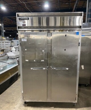 Continental Commercial 2 Door Reach In Cooler! Solid Stainless Steel! On Casters! Working When Removed! MODEL 2R SN:15499645 115V 1PH