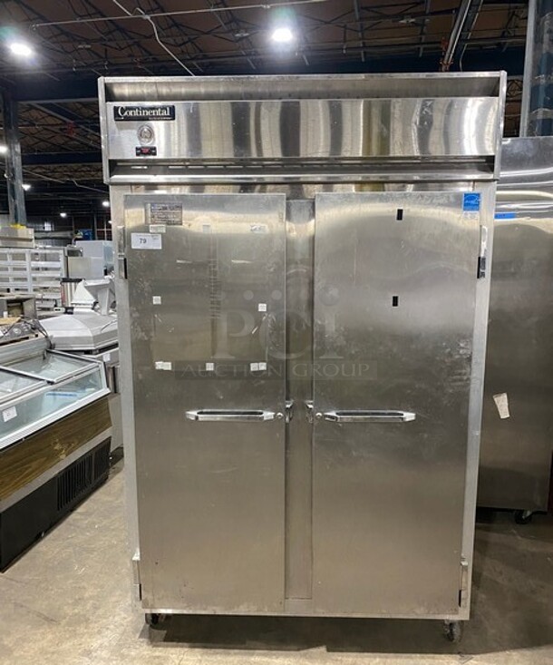 Continental Commercial 2 Door Reach In Freezer! Solid Stainless Steel! On Casters!  MODEL 2R SN:15499645 115V 1PH - Item #1112176