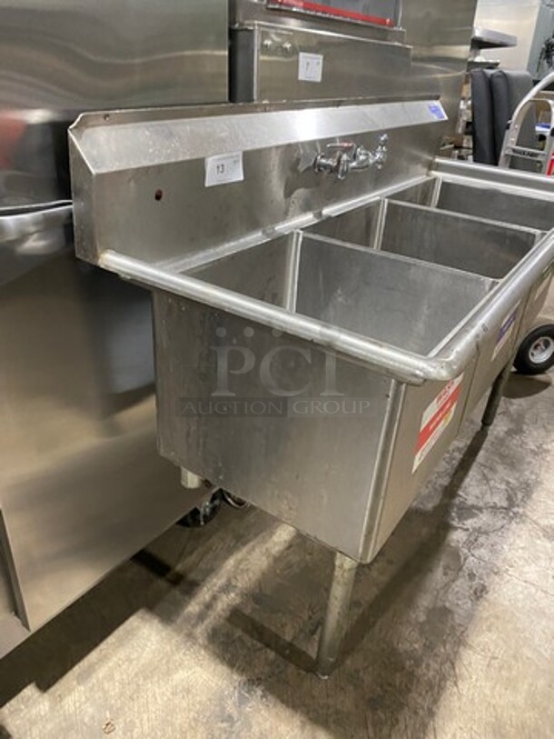 L & J Commercial 3 Compartment Dish Washing Sink! With Back Splash! All Stainless Steel! On Legs! - Image 3 of 9
