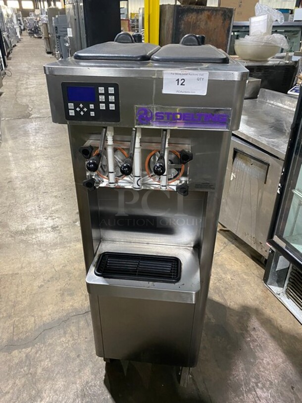 NICE! LATE MODEL! Stoelting Commercial Air Cooled 2 Flavor Soft Serve Ice Cream/Yogurt Machine! All Stainless Steel! On Casters! WORKING WHEN REMOVED! Model: F231309I2AD1 SN: 4210506J 208/240V 60HZ 3 Phase