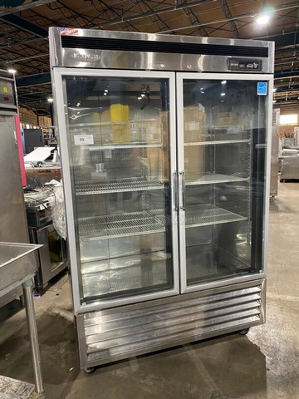 TURBO AIR- Digital Control 2 Glass Door Reach In Refrigerator! Stainless Steel!  On Commercial Casters! Model MSR-49G-2 115V/60Hz/1 Phase! On Casters!  - Image 1 of 9