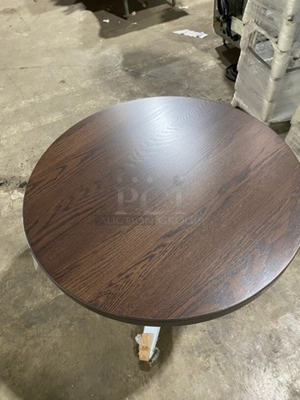 Brand New! Red Oak 30 Inch Round 1.5" Thick BUTCHER BLOCK Style Dining Table! Walnut Finish! With Polished Base!  - Image 4 of 8