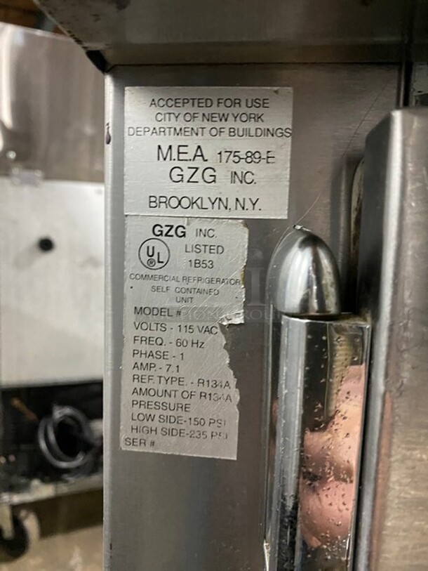 GZG Commercial 3 Door Lowboy/Worktop Cooler! All Stainless Steel! On Legs! 115V 60HZ 1 Phase - Image 7 of 8