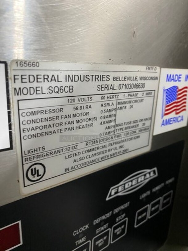 Federal Industries Commercial Refrigerated Deli Display Case! With Commercial Cutting Board! All Stainless Steel Body! Model: SQ6CB SN: 07103046630 120V 60HZ 1 Phase - Image 7 of 10