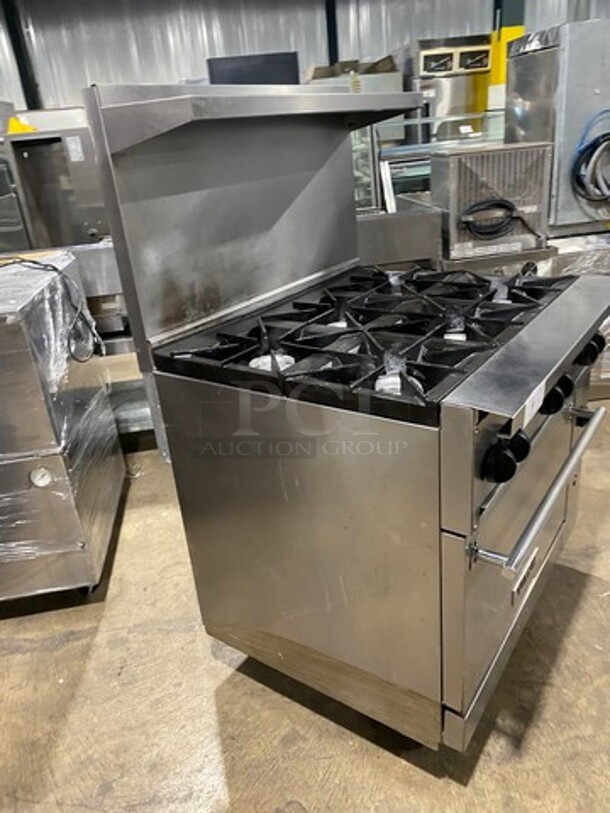 Vulcan Commercial Natural Gas Powered 6 Burner Stove! With Raised Back Splash And Salamander Shelf! With Oven Underneath! All Stainless Steel! Model: 36S6BN SN: 481938247 - Image 2 of 9