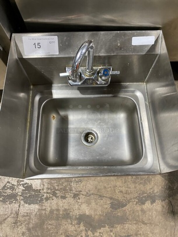 Commercial Hand Sink! With Back And Side Splashes! With Faucet And Handles! All Stainless Steel! - Image 4 of 7