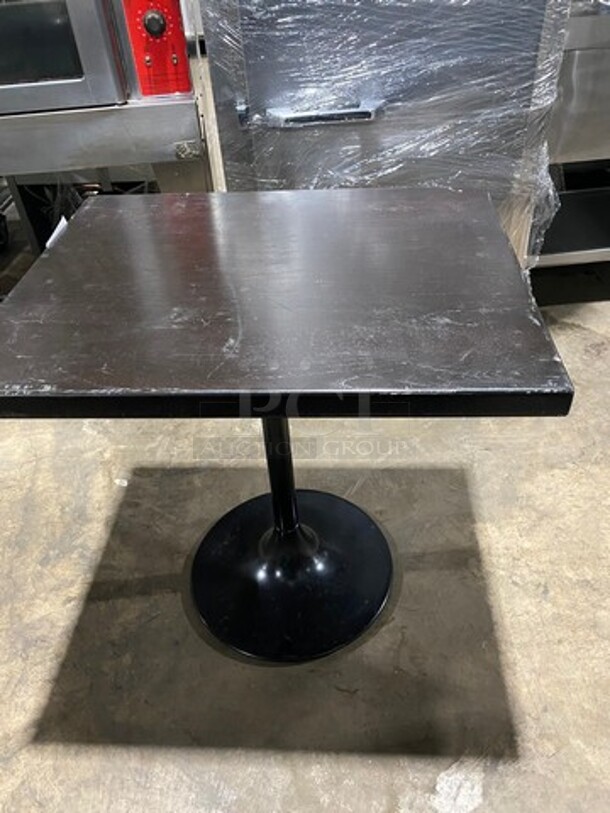 Brown Heavy Duty Solid Wood Tops Square Table! Black Metal Pedestal Style Base! 2x Your Bid! - Image 2 of 7