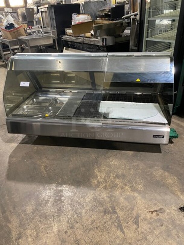 Henny Penny Commercial Countertop Electric Powered Heated Food Display Case Merchandiser! With Rear Access Sliding Doors! With Lowering Prep Line! Stainless Steel Body! (MEASUREMENTS INCLUDE PREPLINE) Model: HMR105 SN: HA1305063 120/208V 60HZ 1 Phase