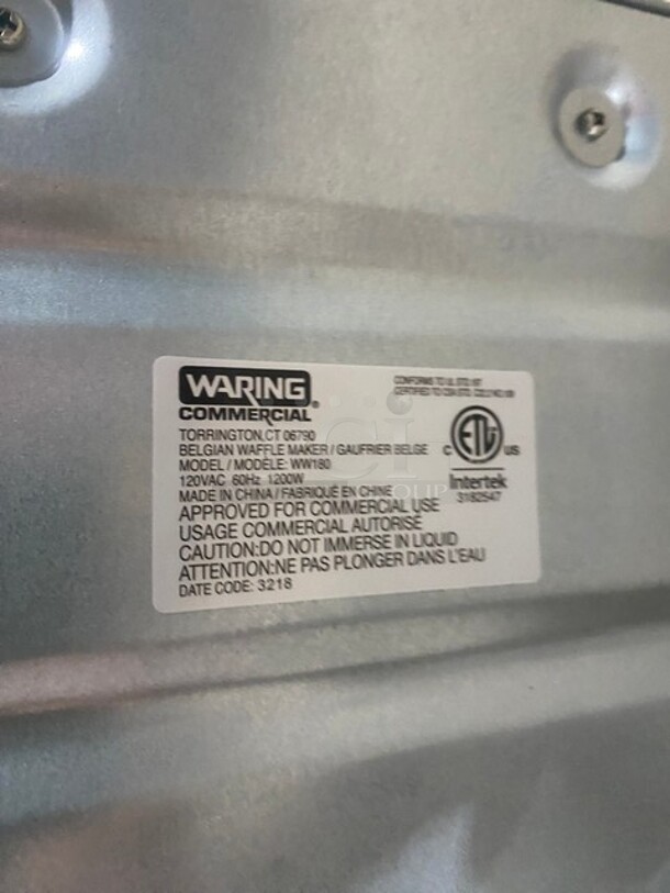 Waring Commercial Belgian Waffle Maker! Stainless Steel! 120V! Model WW180! Working When Removed! - Image 7 of 8