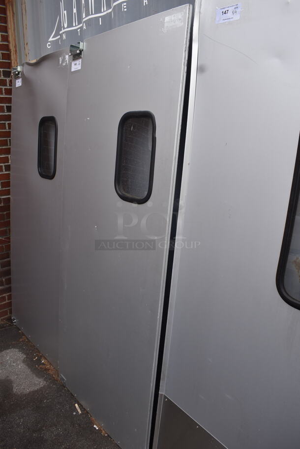 BRAND NEW SCRATCH AND DENT! Single Aluminum Swinging Traffic Door With Window - Image 2 of 3